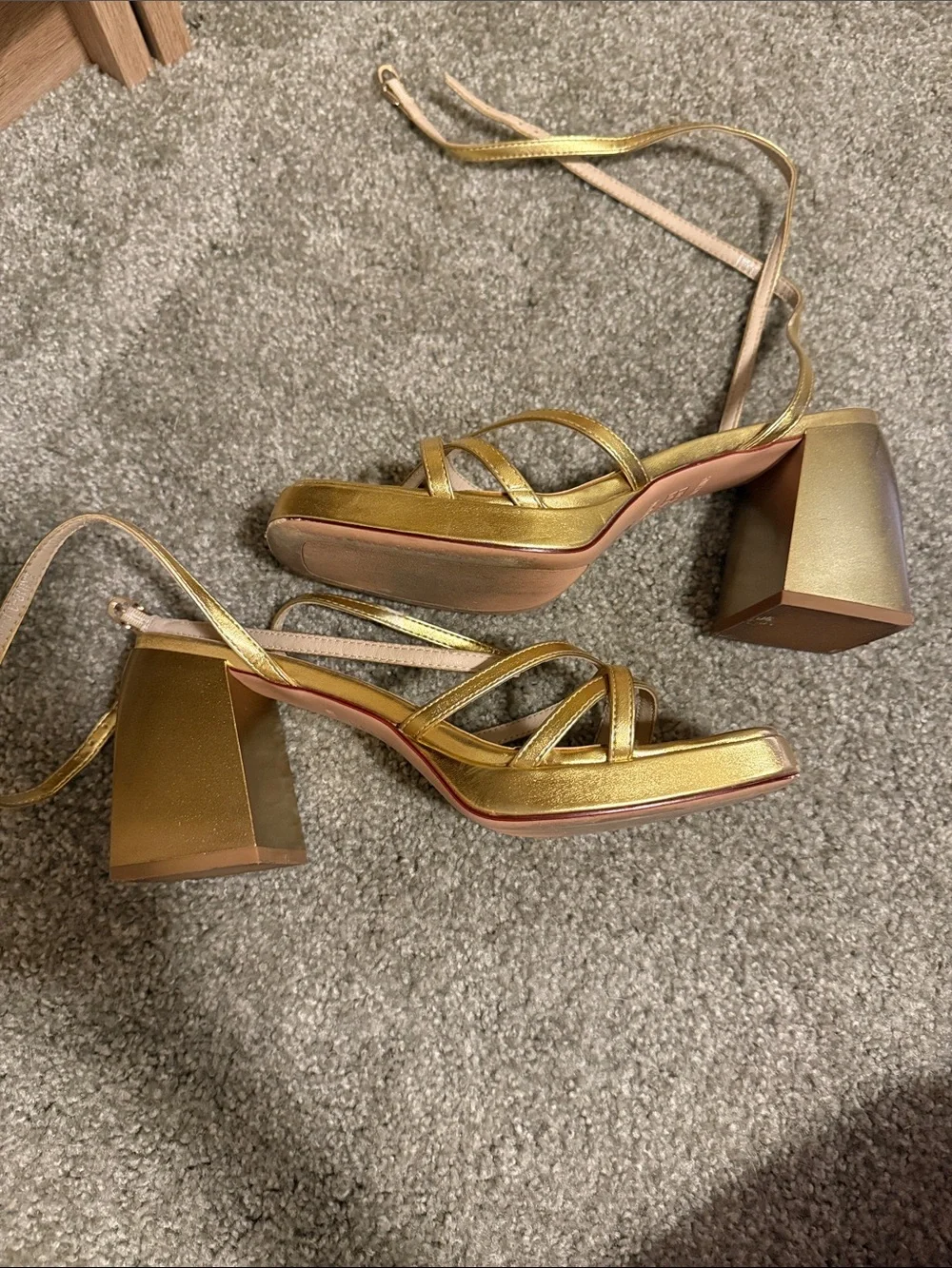 Gold Platform Block Heel Sandals with Ankle Strap